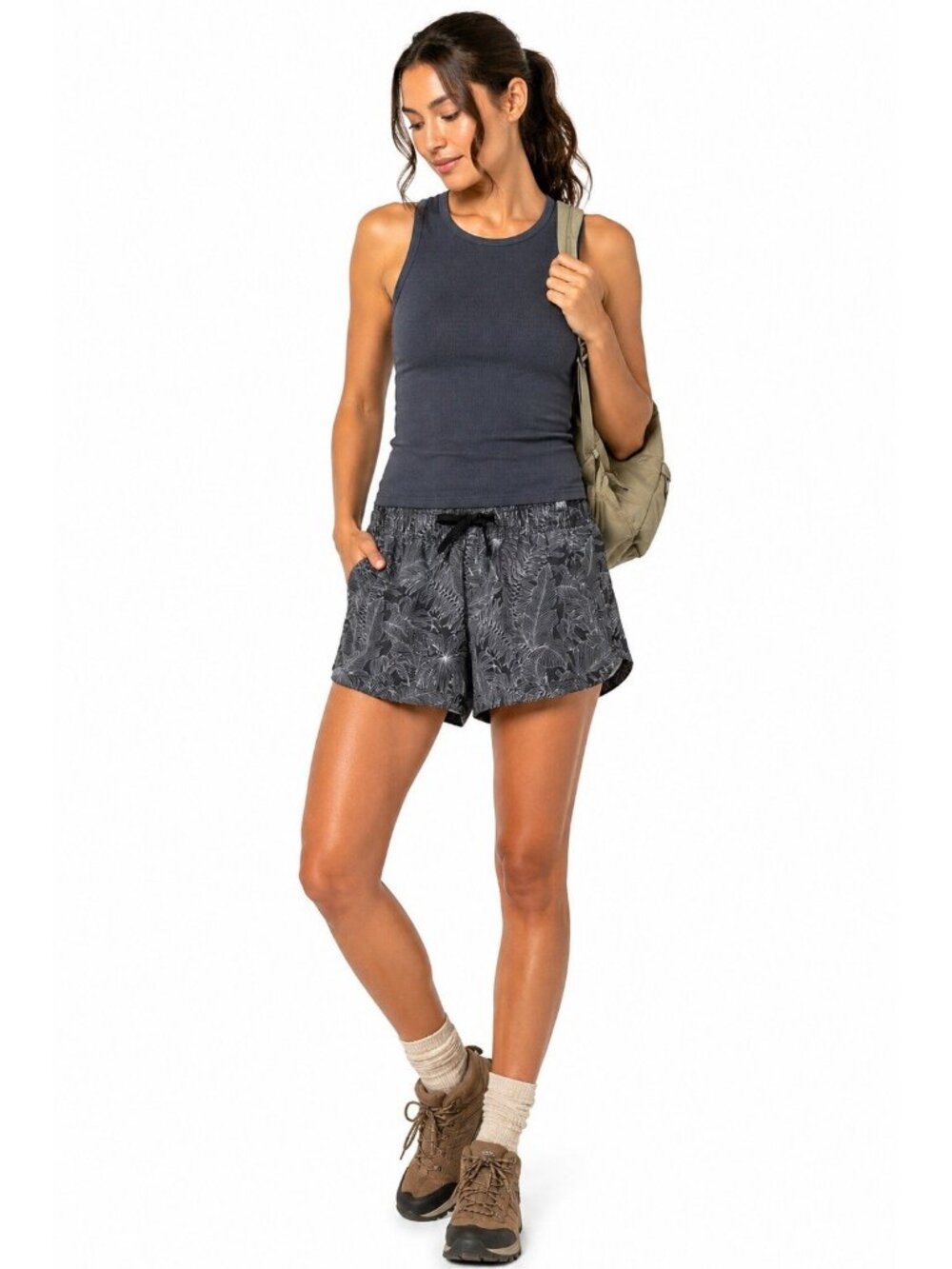 Prana Mariya Shorts gray floral Hiking Running Workout Outdoors SMALL